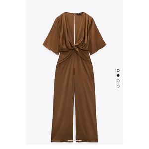 Zara Long Satin Effect Jumpsuit - Chocolate Size Small